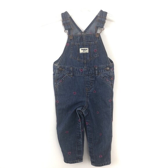 Oshkosh B'gosh Vestbak Girls Size 18 Months Embroidered Heart Jean Overalls - Picture 1 of 5